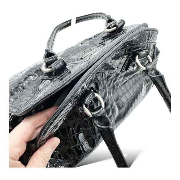 COLE HAAN XL Black Reptile Embossed Patent Leather Tote Bag - Picture 9 of 16